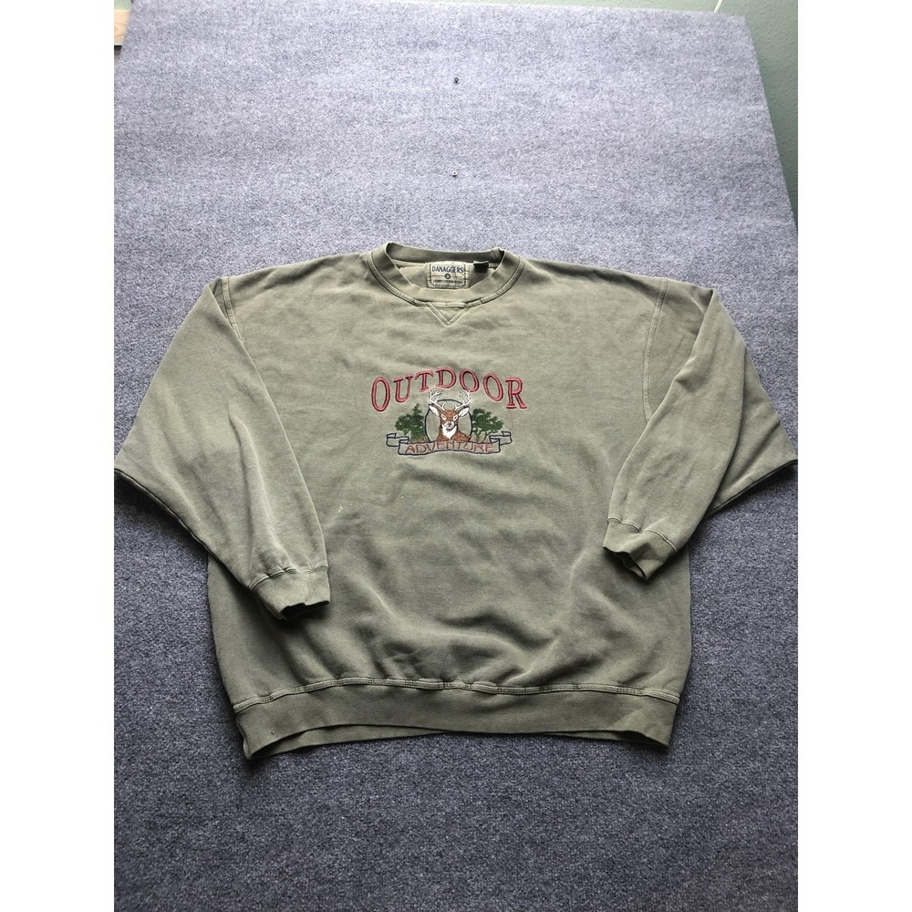 Danaggers Sweatshirt Mens 2XL Green Crewneck Outdoor Adventure Deer Embroidered